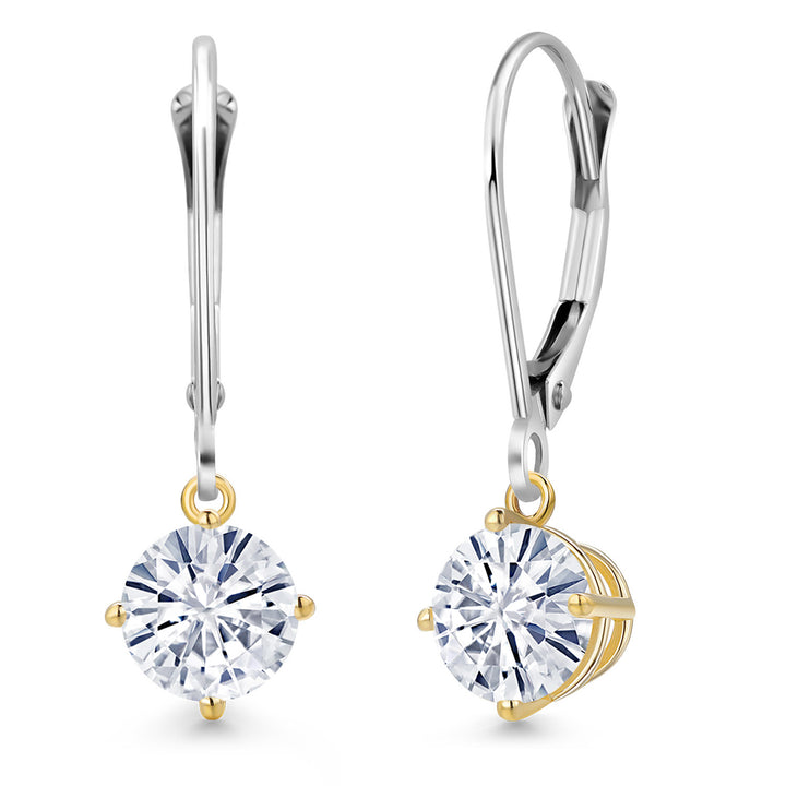 White Moissanite - April_Earrings in 925 Sterling Silver and 10K Yellow Gold
