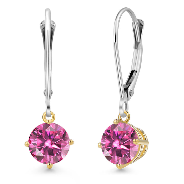 Pink Moissanite - April_Earrings in 925 Sterling Silver and 10K Yellow Gold