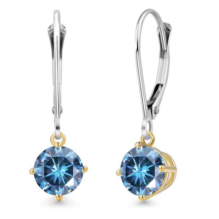 Persian Blue Moissanite - April_Earrings in 925 Sterling Silver and 10K Yellow Gold