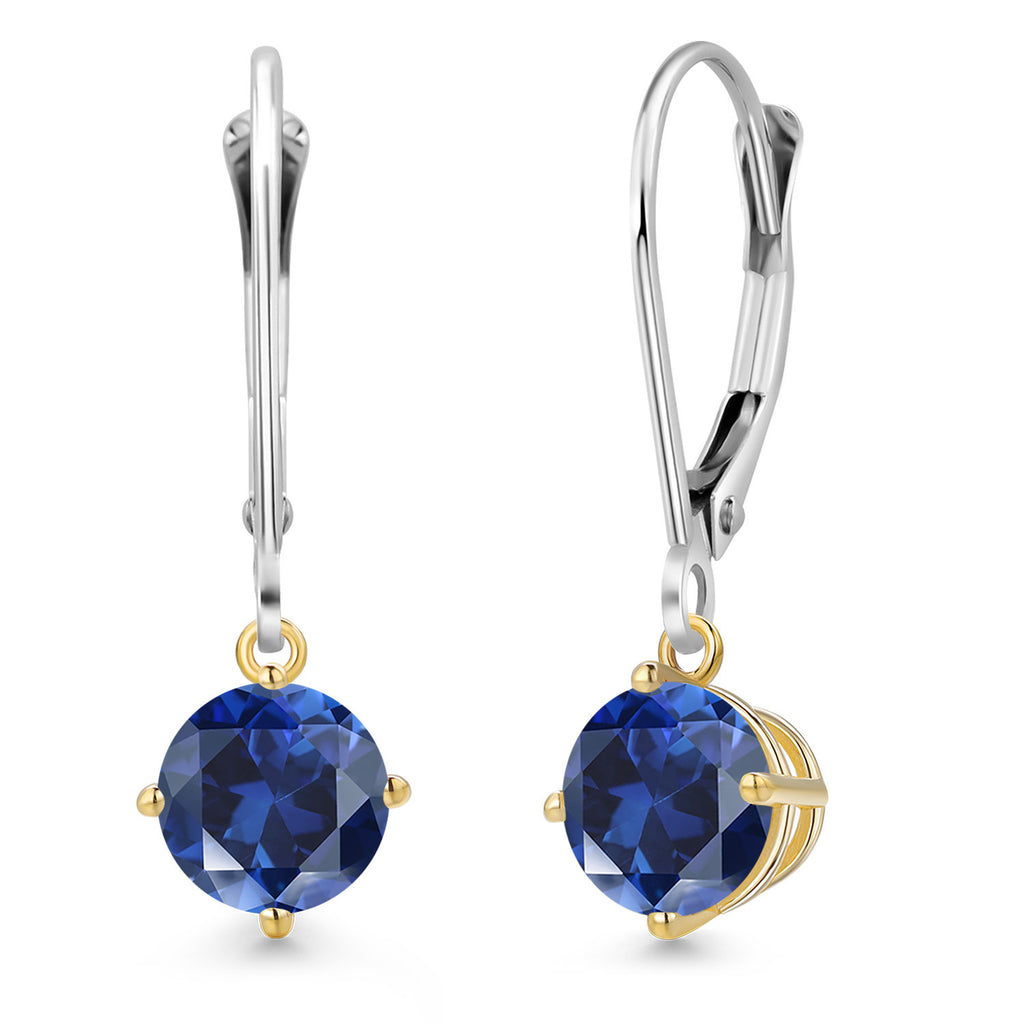 Blue Created Sapphire - September_Earrings in 925 Sterling Silver and 10K Yellow Gold