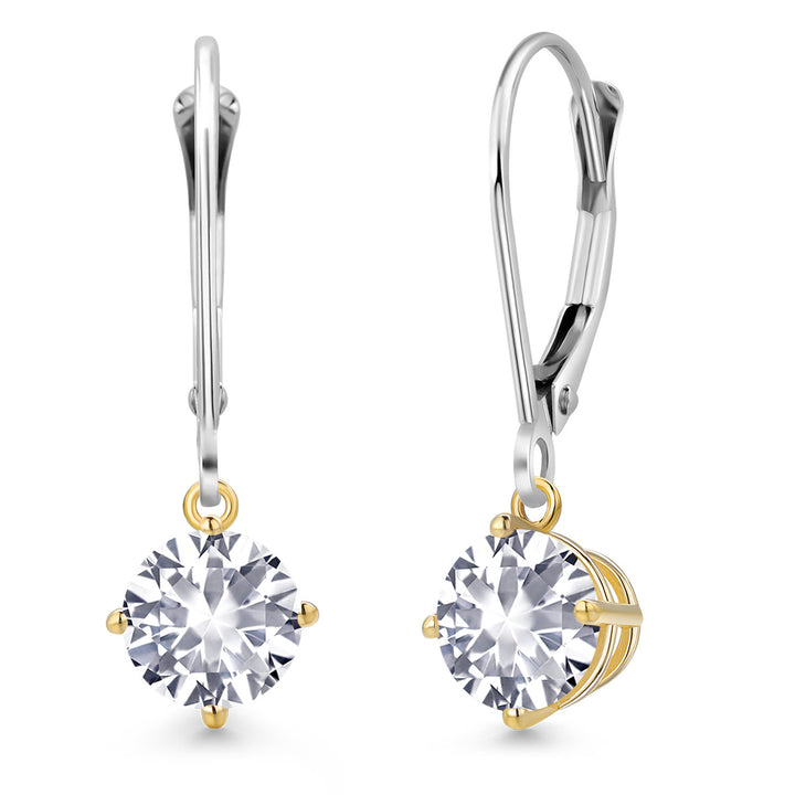 White Created Sapphire - September_Earrings in 925 Sterling Silver and 10K Yellow Gold