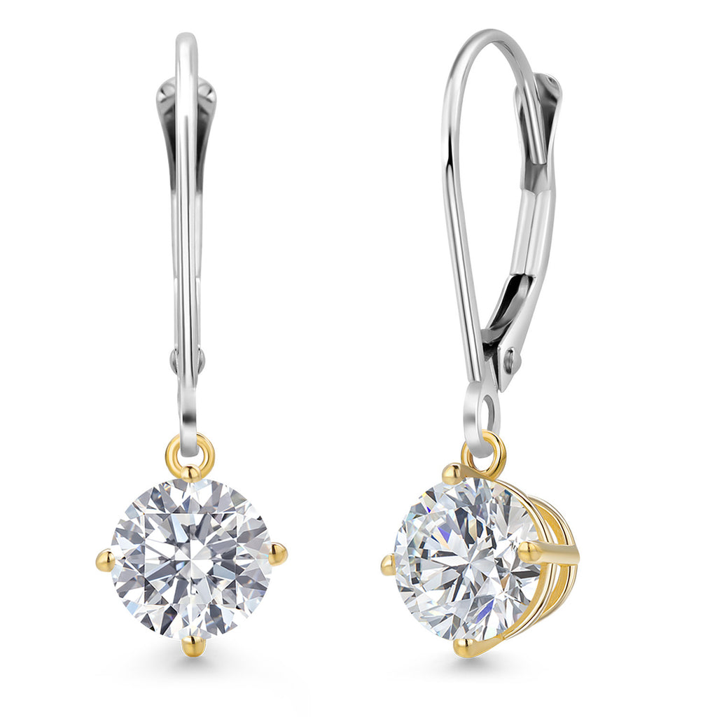 White Lab Grown Diamond - April_Earrings in 925 Sterling Silver and 10K Yellow Gold