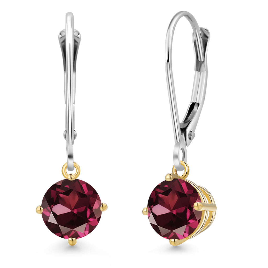 Rhodolite Garnet_Earrings in 925 Sterling Silver and 10K Yellow Gold