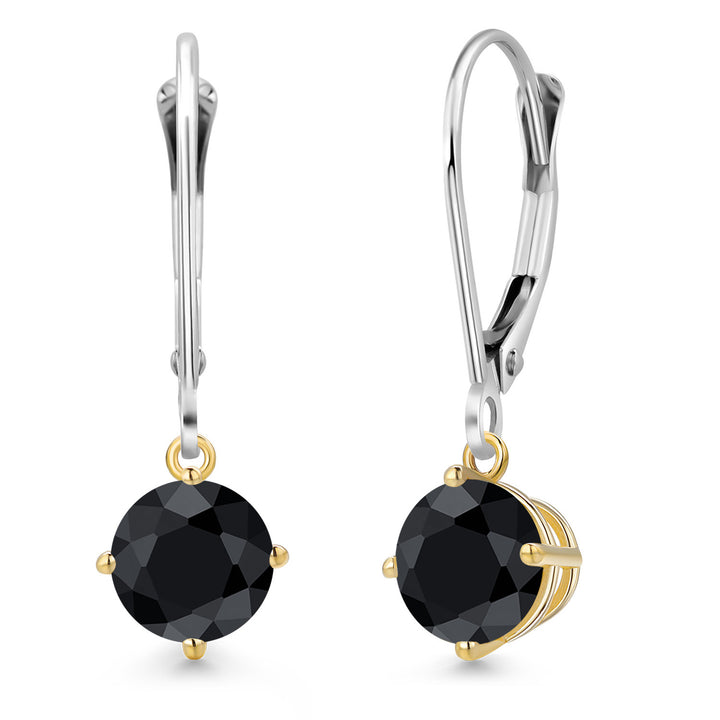 Black Sapphire - September_Earrings in 925 Sterling Silver and 10K Yellow Gold