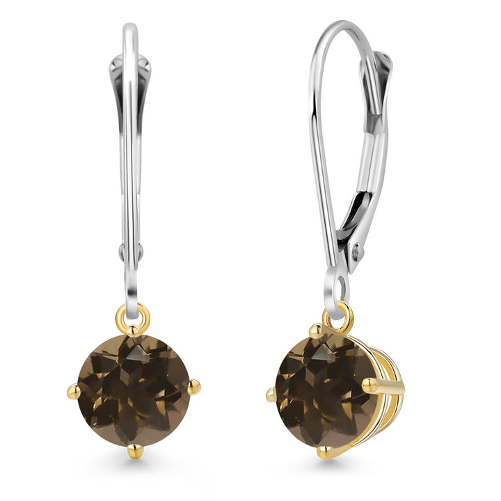 Smoky Quartz_Earrings in 925 Sterling Silver and 10K Yellow Gold