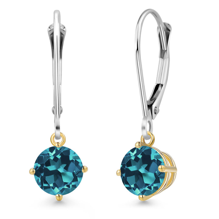London Blue Topaz - November_Earrings in 925 Sterling Silver and 10K Yellow Gold