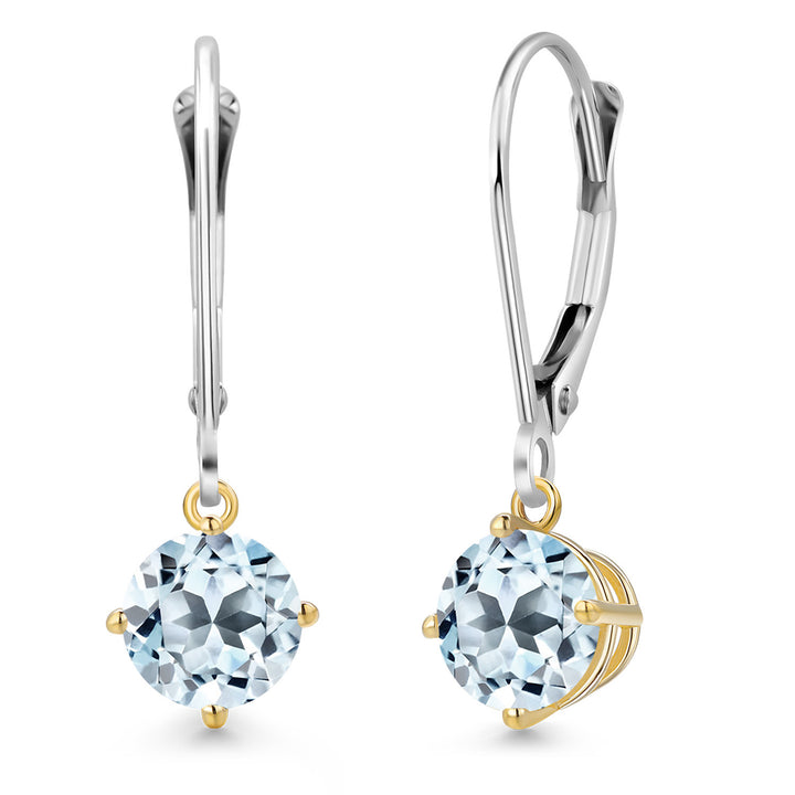 Sky Blue Topaz - November_Earrings in 925 Sterling Silver and 10K Yellow Gold