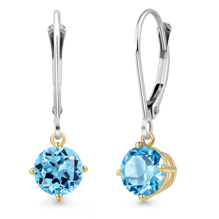Swiss Blue Topaz - November_Earrings in 925 Sterling Silver and 10K Yellow Gold
