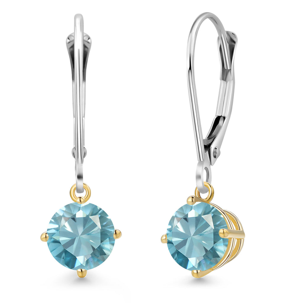Blue Zircon_Earrings in 925 Sterling Silver and 10K Yellow Gold