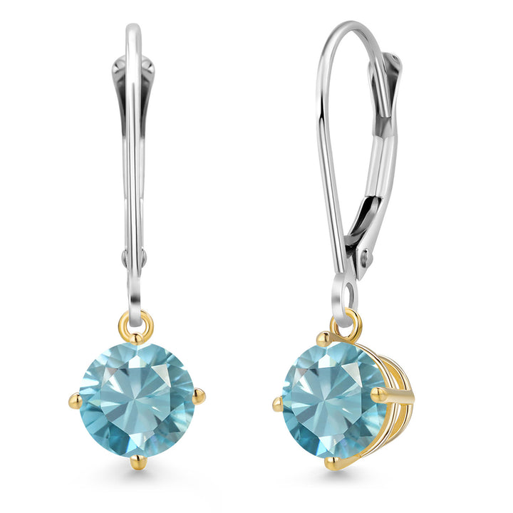 Blue Zircon_Earrings in 925 Sterling Silver and 10K Yellow Gold