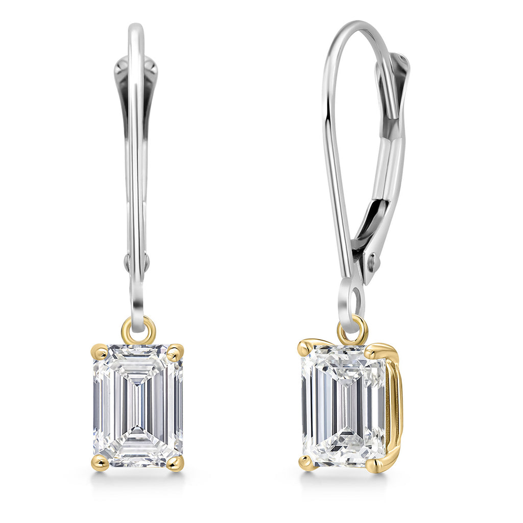 Emerald Cut_Earrings in 925 Sterling Silver and 10K Yellow Gold