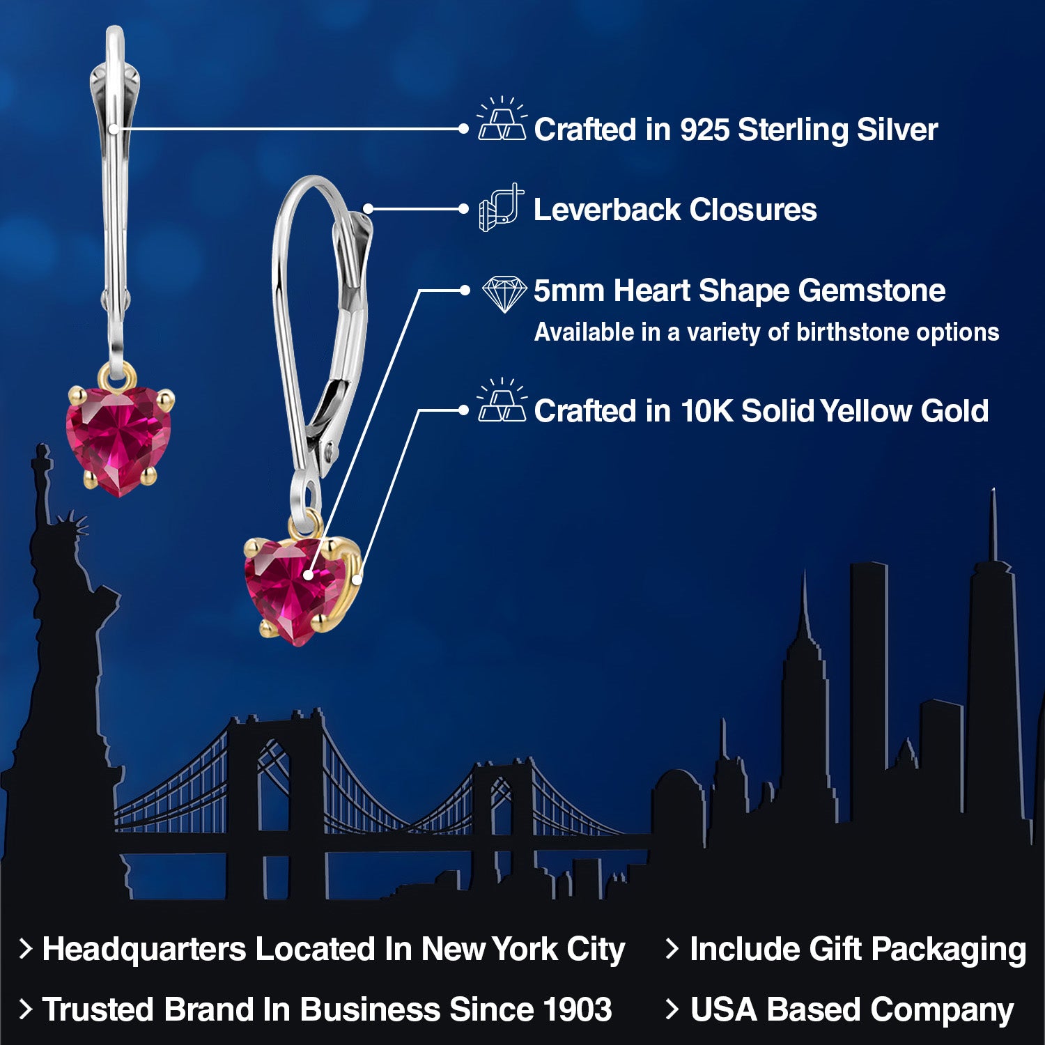 Earrings in 925 Sterling Silver and 10K Yellow Gold