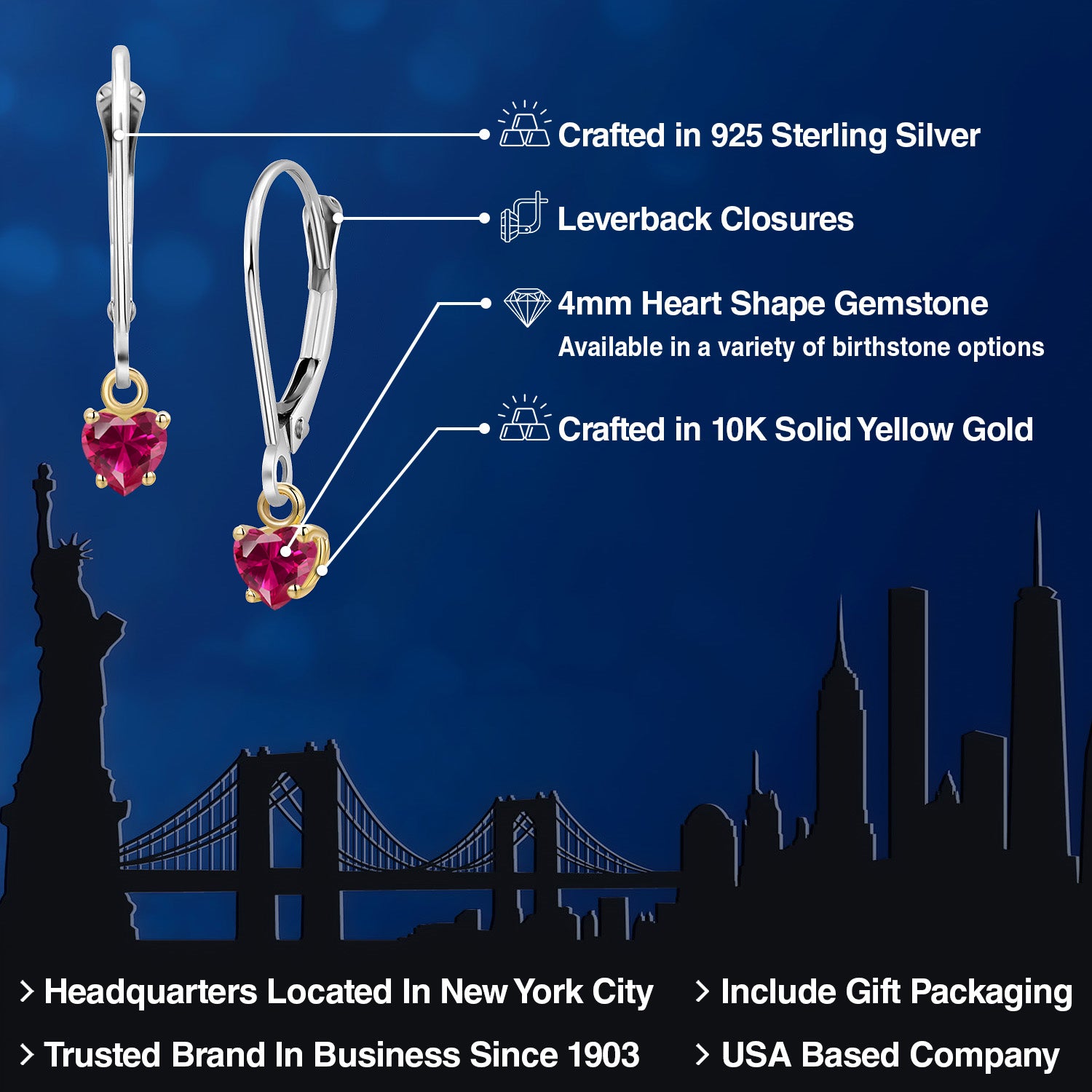 Earrings in 925 Sterling Silver and 10K Yellow Gold