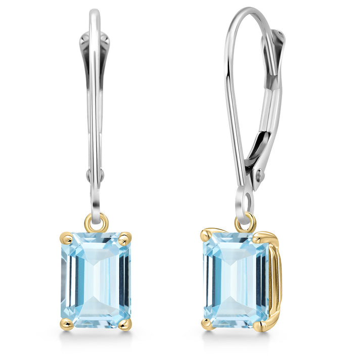 Aquamarine - March_Earrings in 925 Sterling Silver and 10K Yellow Gold
