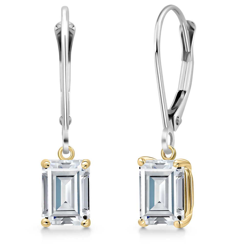 White Moissanite - April_Earrings in 925 Sterling Silver and 10K Yellow Gold