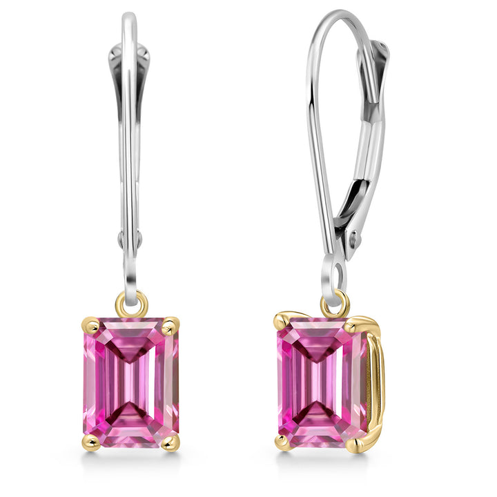 Pink Moissanite - April_Earrings in 925 Sterling Silver and 10K Yellow Gold