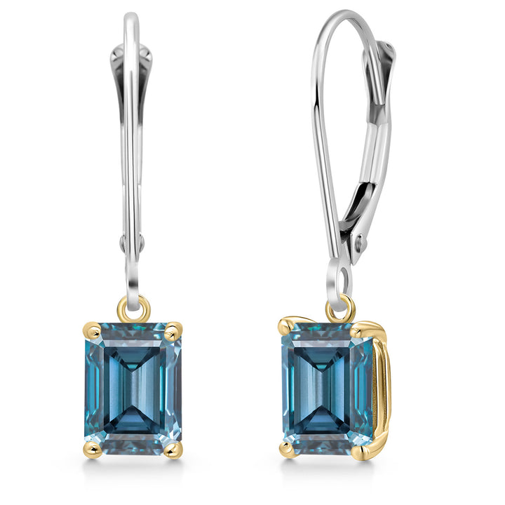 Persian Blue Moissanite - April_Earrings in 925 Sterling Silver and 10K Yellow Gold