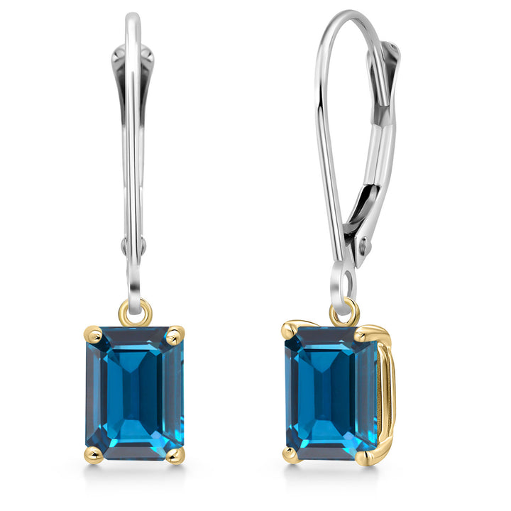 London Blue Topaz - November_Earrings in 925 Sterling Silver and 10K Yellow Gold