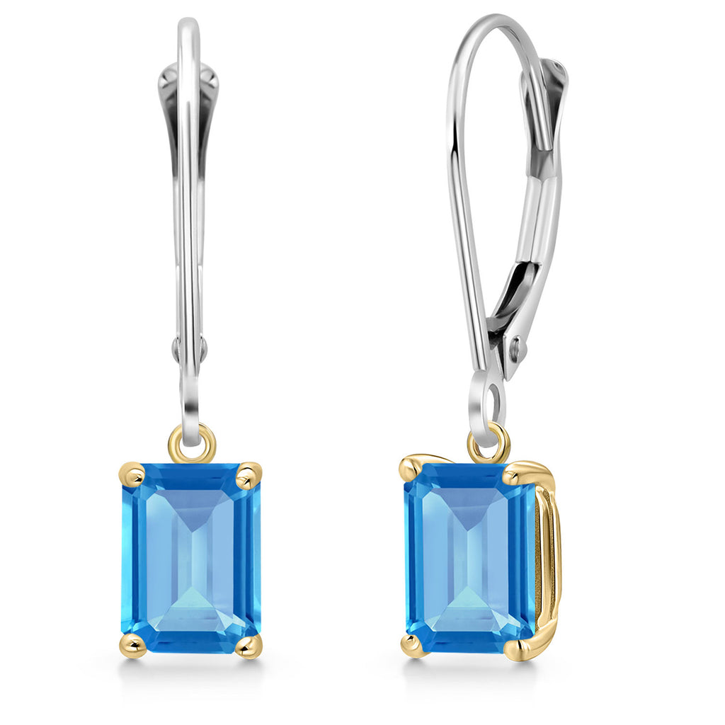 Swiss Blue Topaz - November_Earrings in 925 Sterling Silver and 10K Yellow Gold