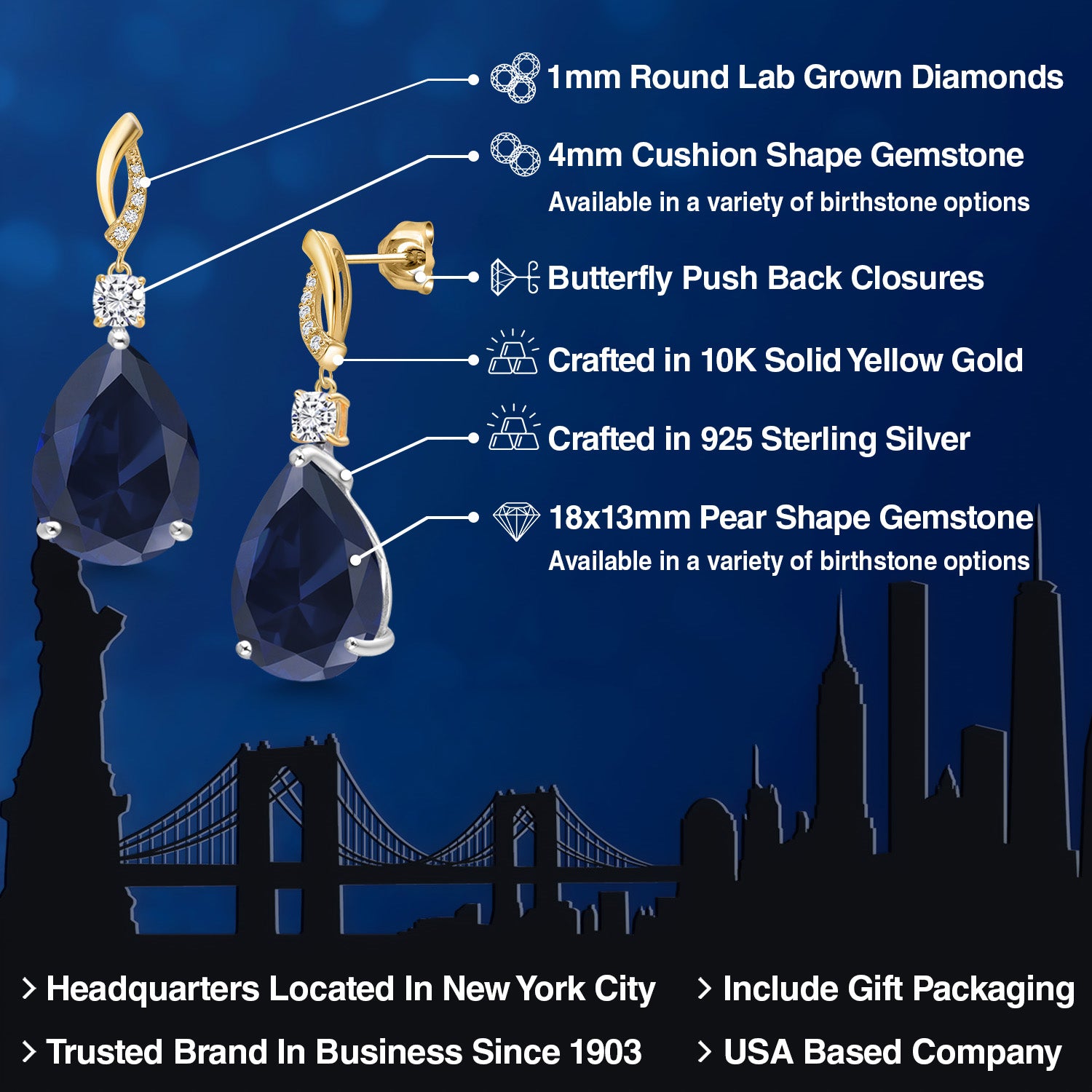 Earrings in 925 Sterling Silver and 10K Yellow Gold