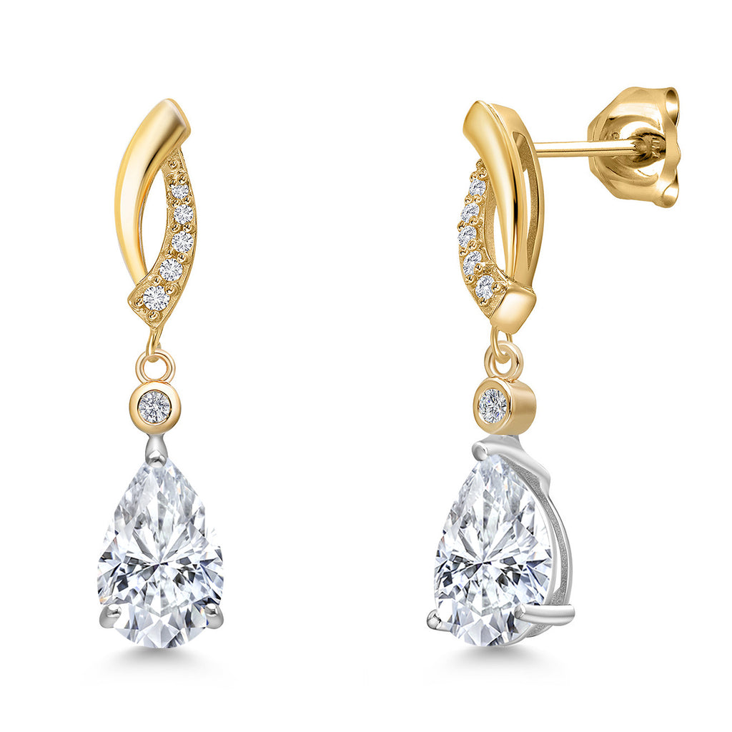 White Moissanite - April_Earrings in 925 Sterling Silver and 10K Yellow Gold
