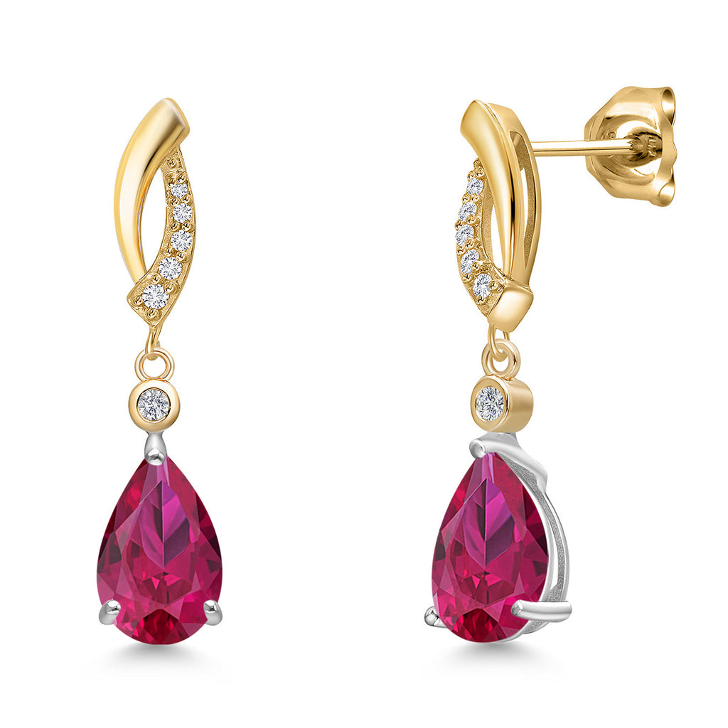 Created Ruby - July_Earrings in 925 Sterling Silver and 10K Yellow Gold