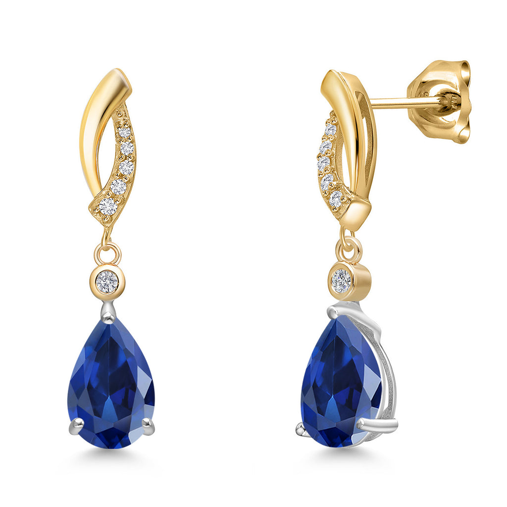 Blue Created Sapphire - September_Earrings in 925 Sterling Silver and 10K Yellow Gold