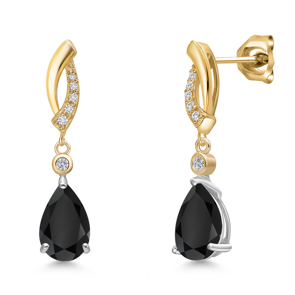 Onyx - December_Earrings in 925 Sterling Silver and 10K Yellow Gold