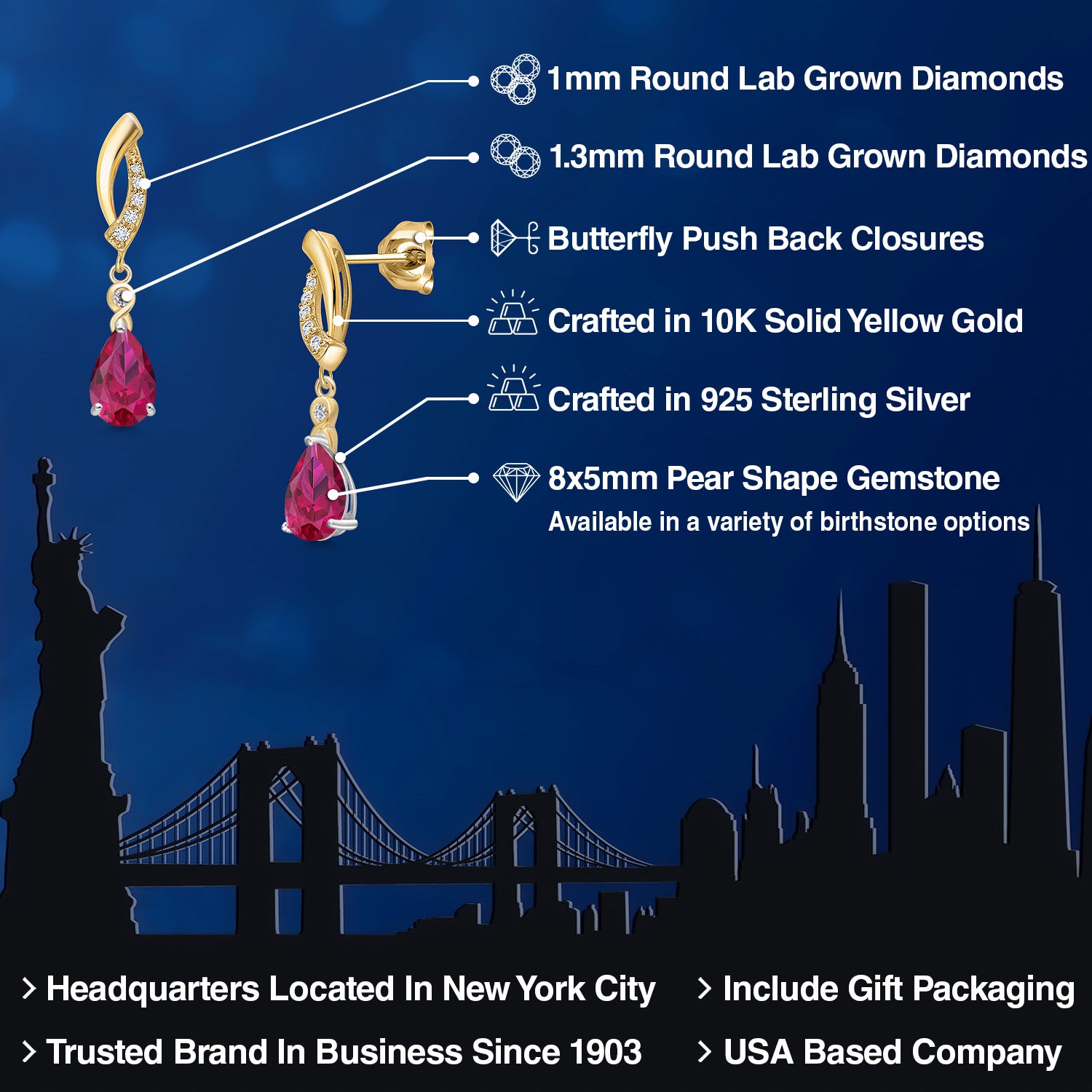 Earrings in 925 Sterling Silver and 10K Yellow Gold