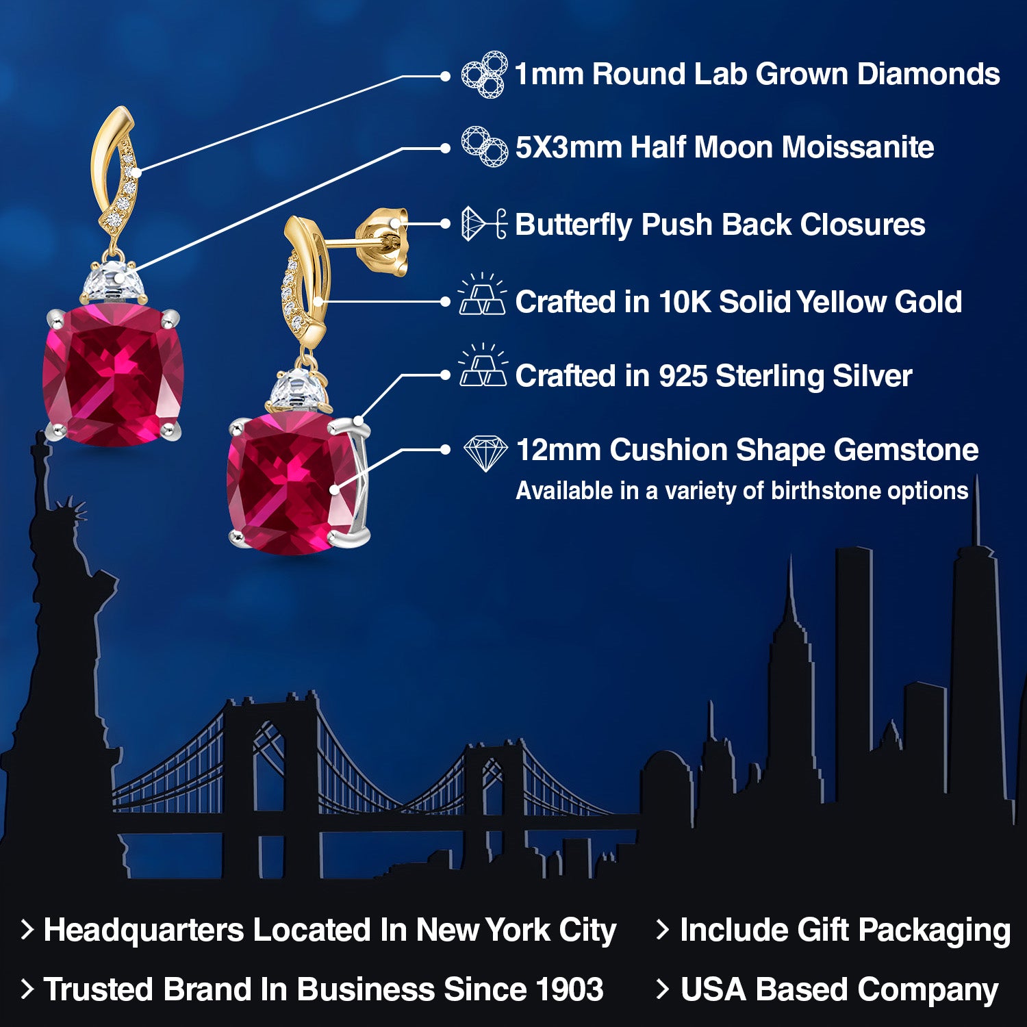 Earrings in 925 Sterling Silver and 10K Yellow Gold