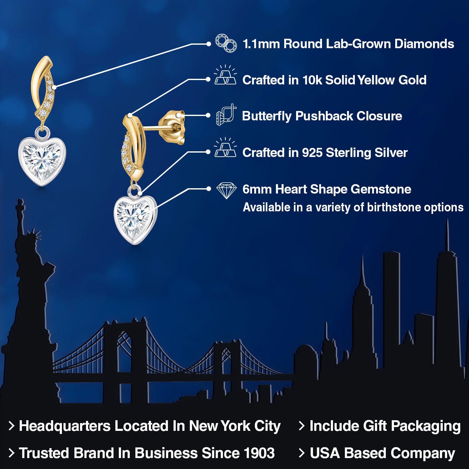 Earrings in 925 Sterling Silver and 10K Yellow Gold