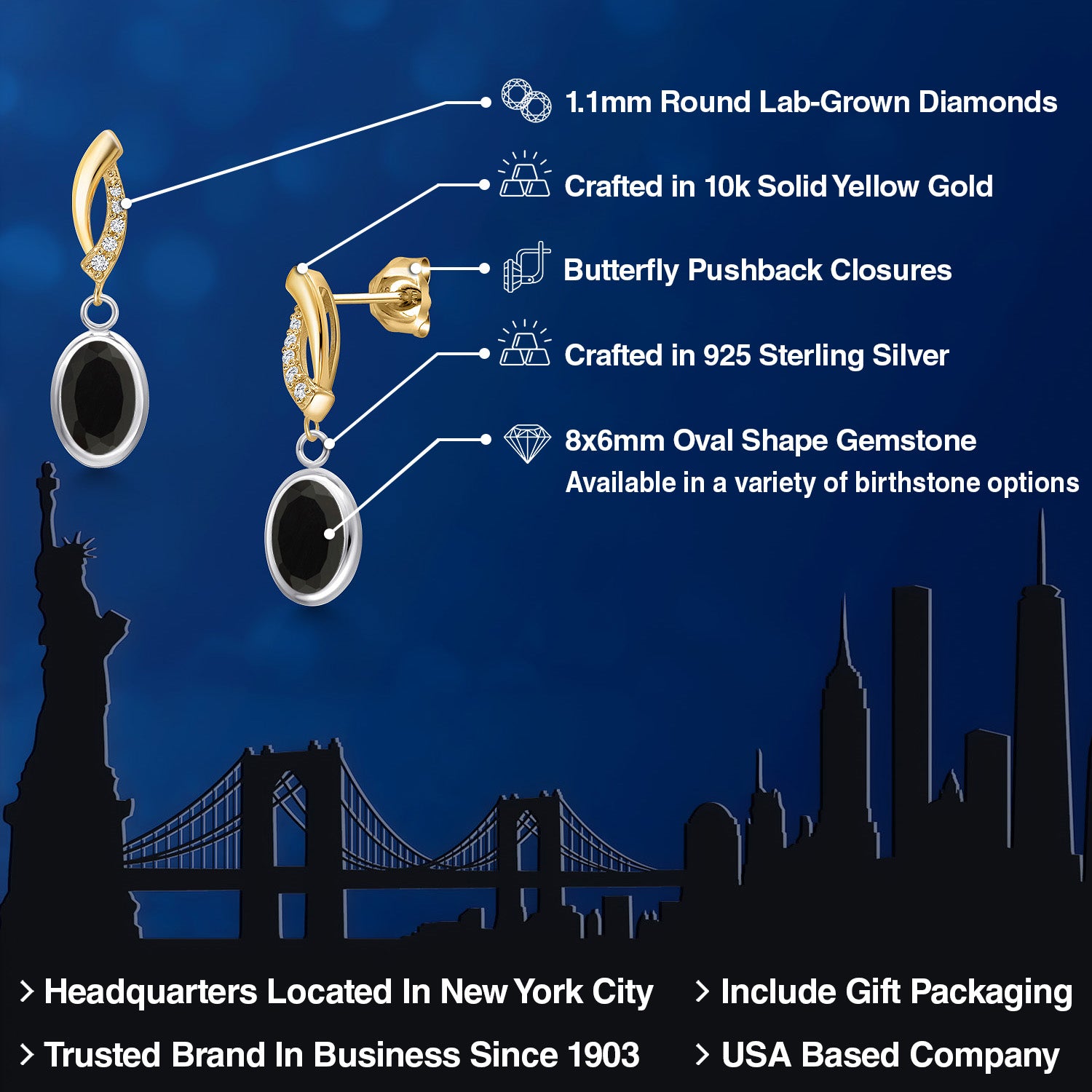Earrings in 925 Sterling Silver and 10K Yellow Gold