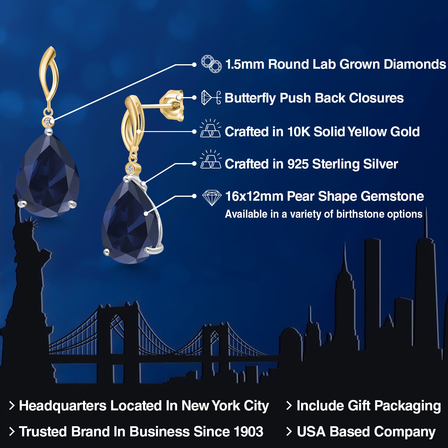 Earrings in 925 Sterling Silver and 10K Yellow Gold