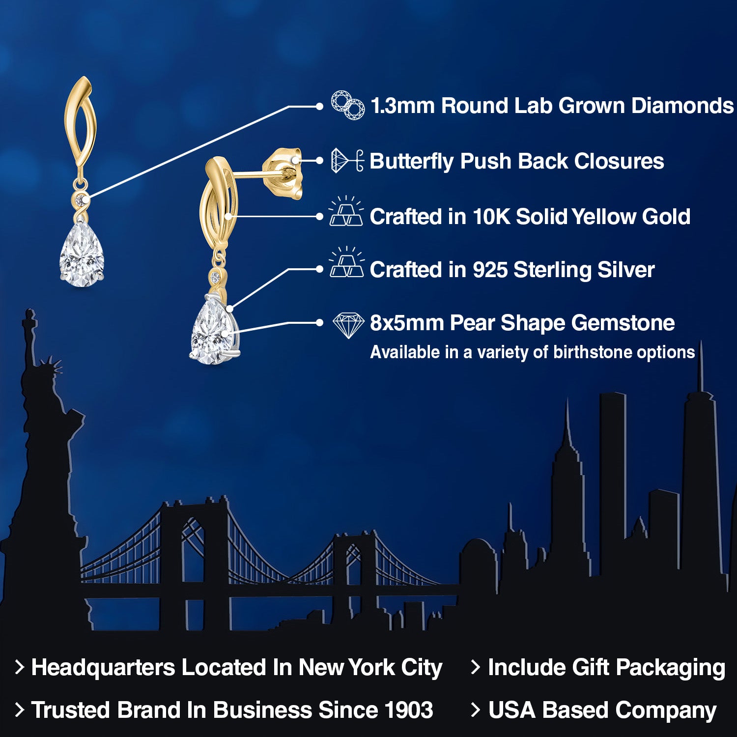Earrings in 925 Sterling Silver and 10K Yellow Gold
