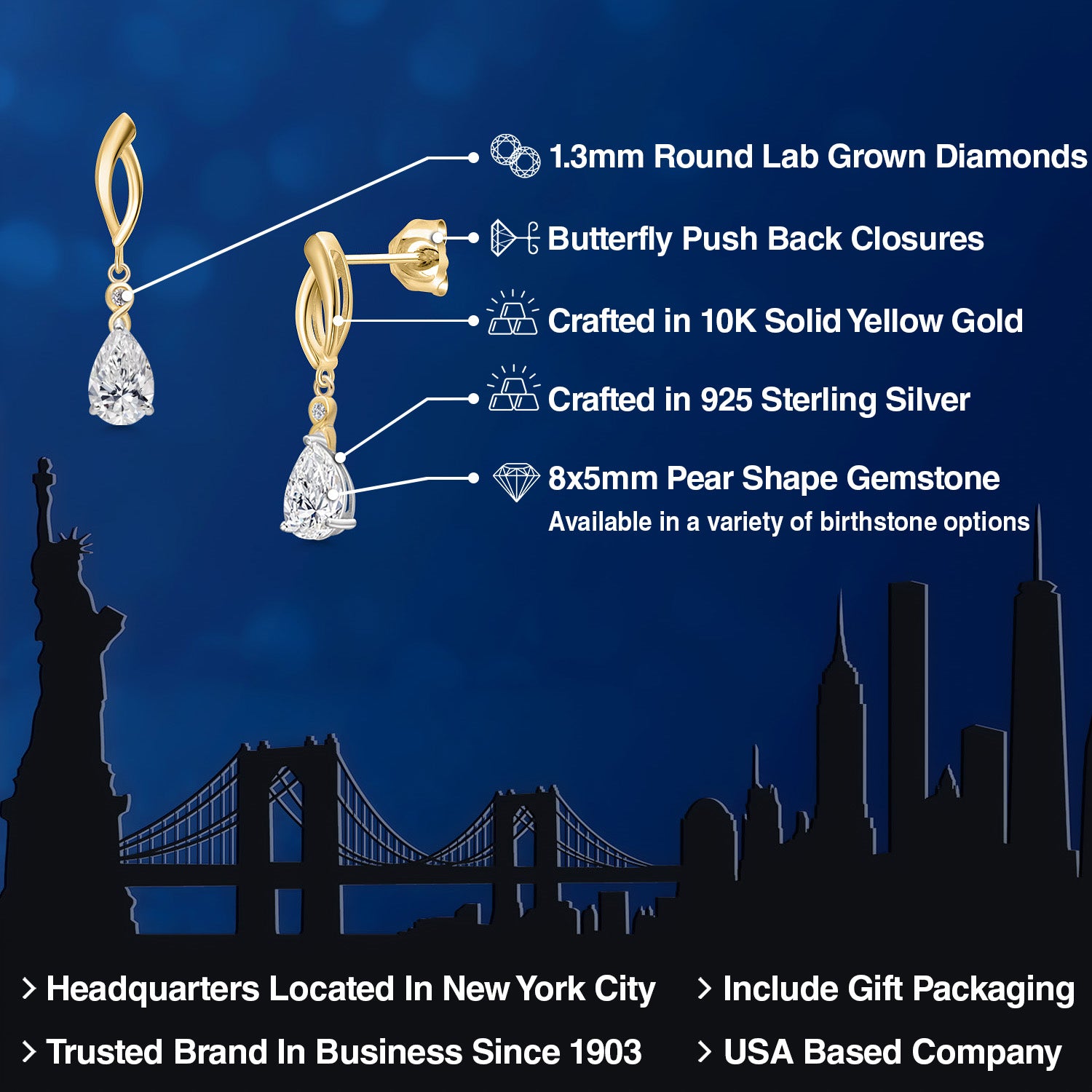 Earrings in 925 Sterling Silver and 10K Yellow Gold