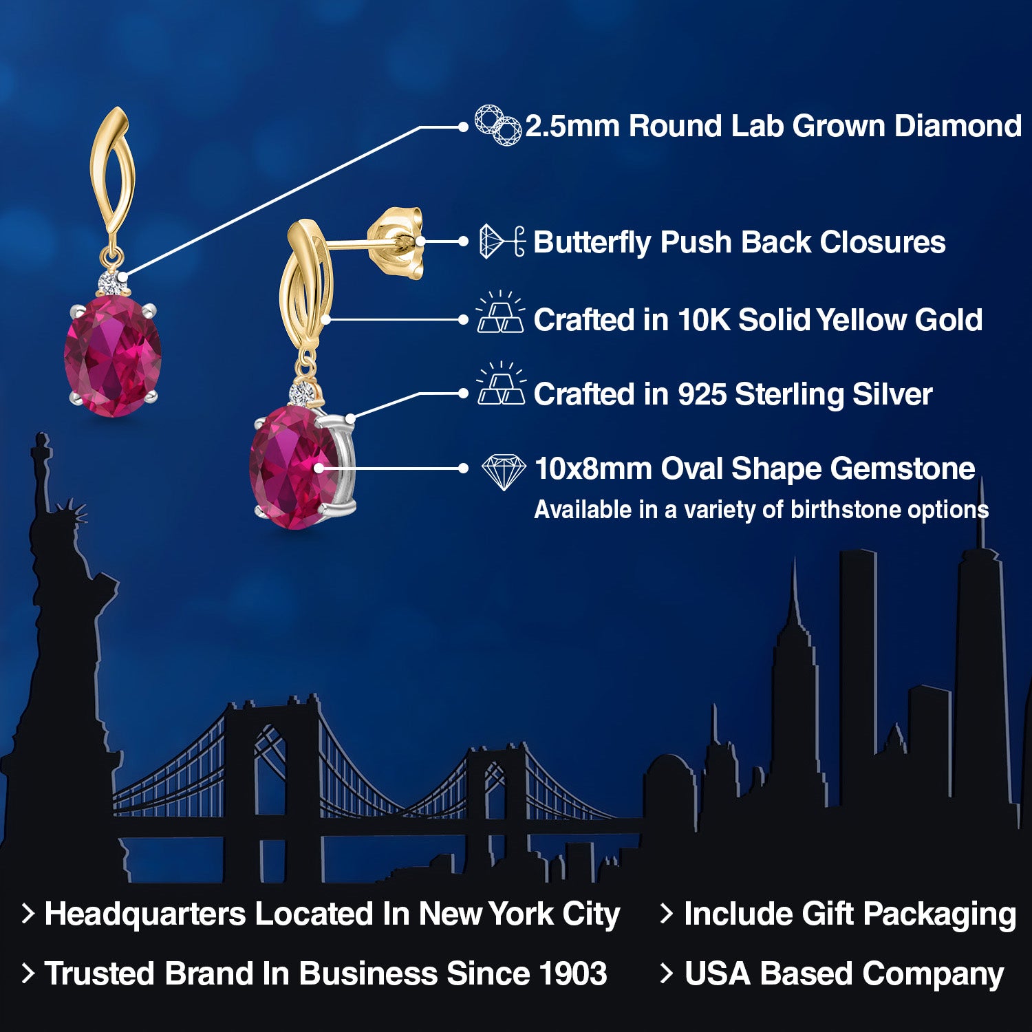 Earrings in 925 Sterling Silver and 10K Yellow Gold