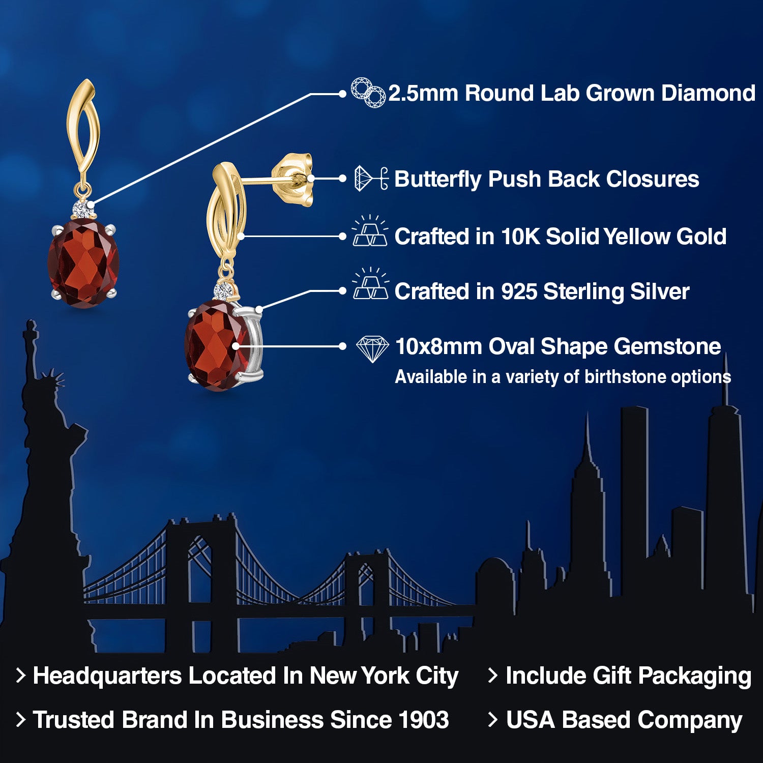 Earrings in 925 Sterling Silver and 10K Yellow Gold