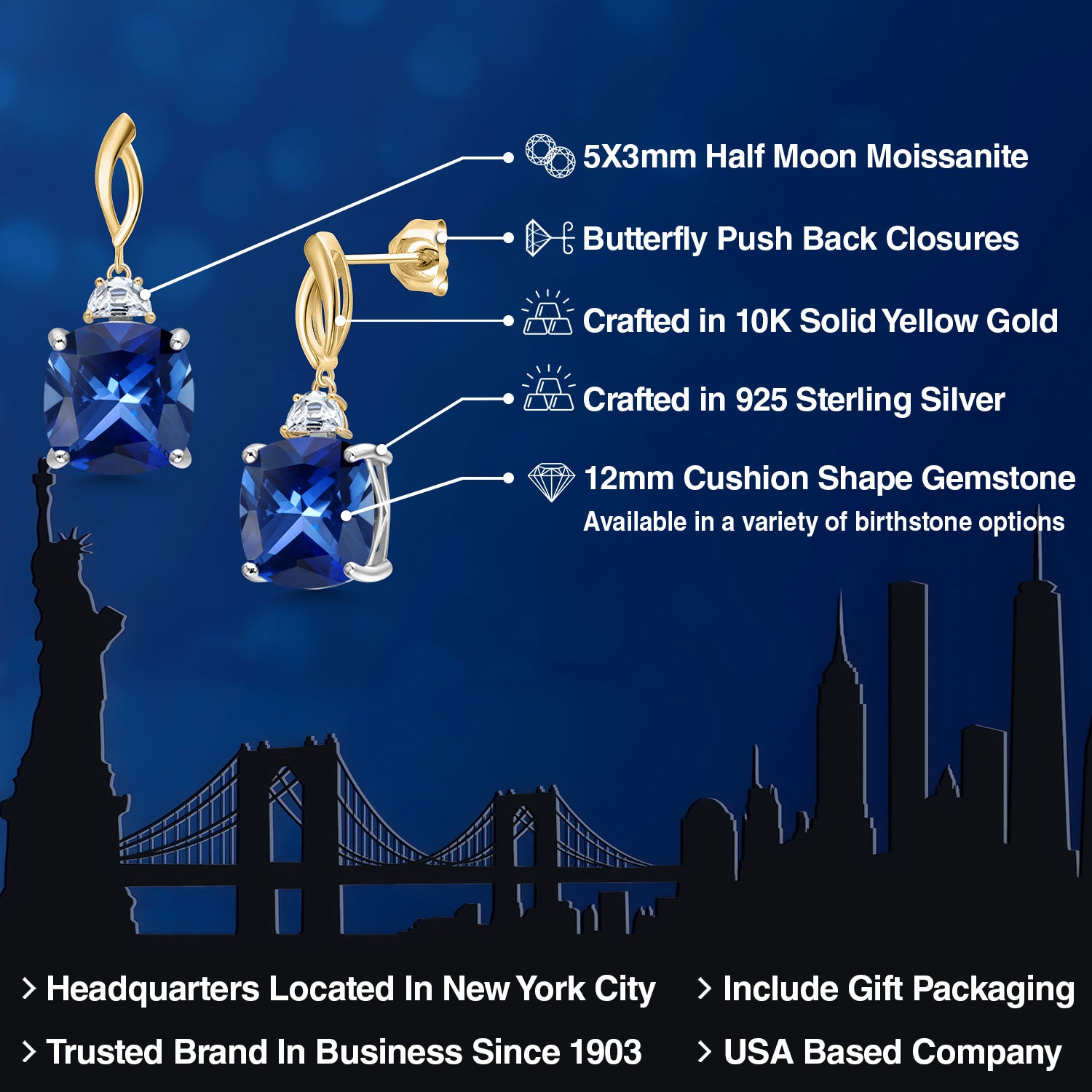 Earrings in 925 Sterling Silver and 10K Yellow Gold