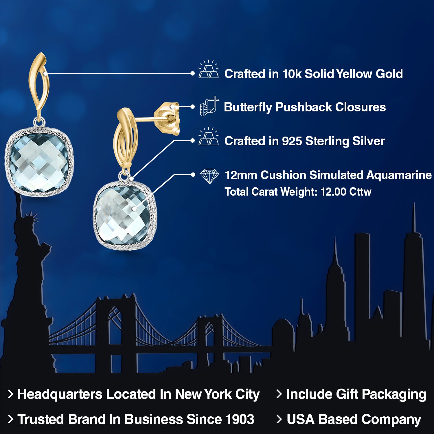 Earrings in 925 Sterling Silver and 10K Yellow Gold