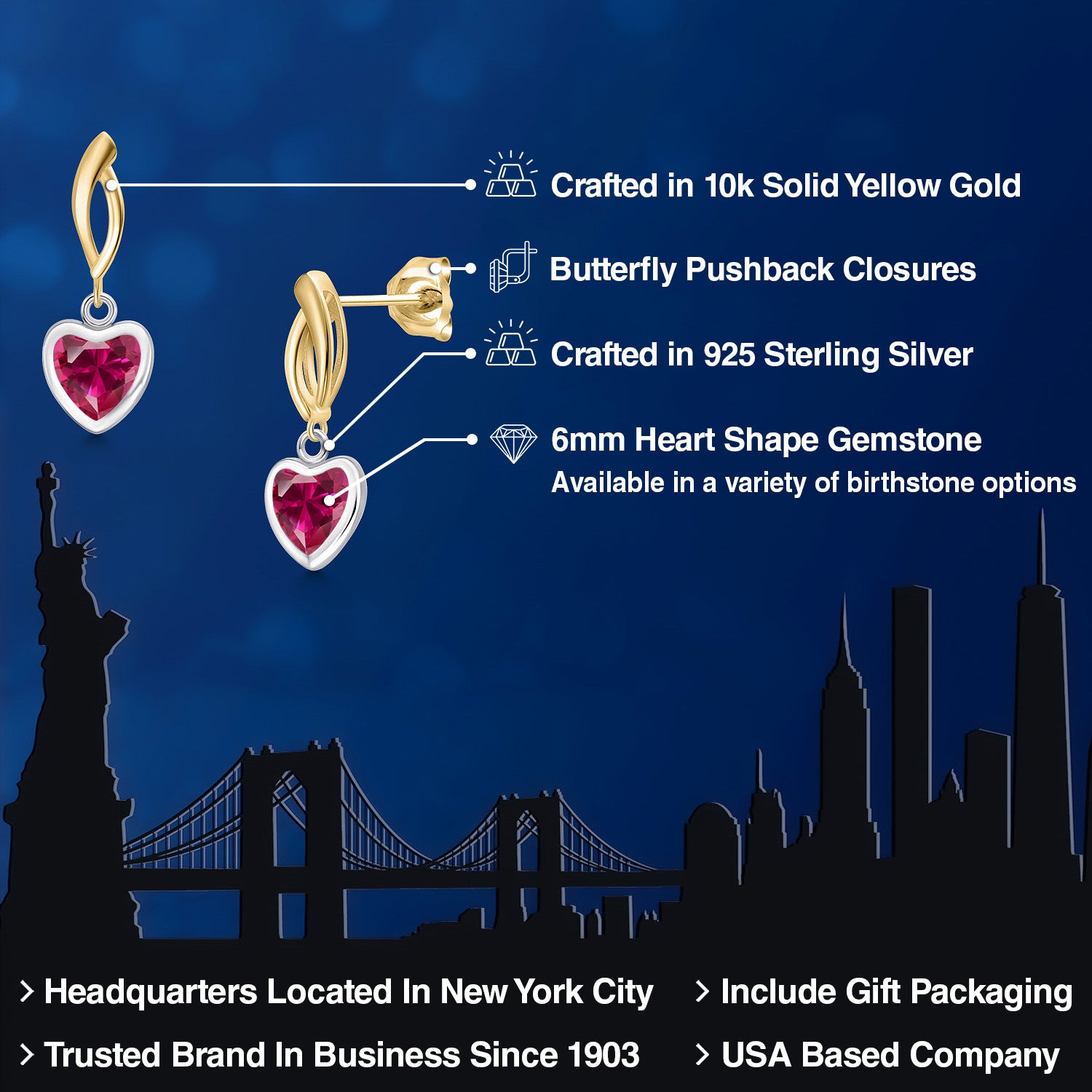 Earrings in 925 Sterling Silver and 10K Yellow Gold