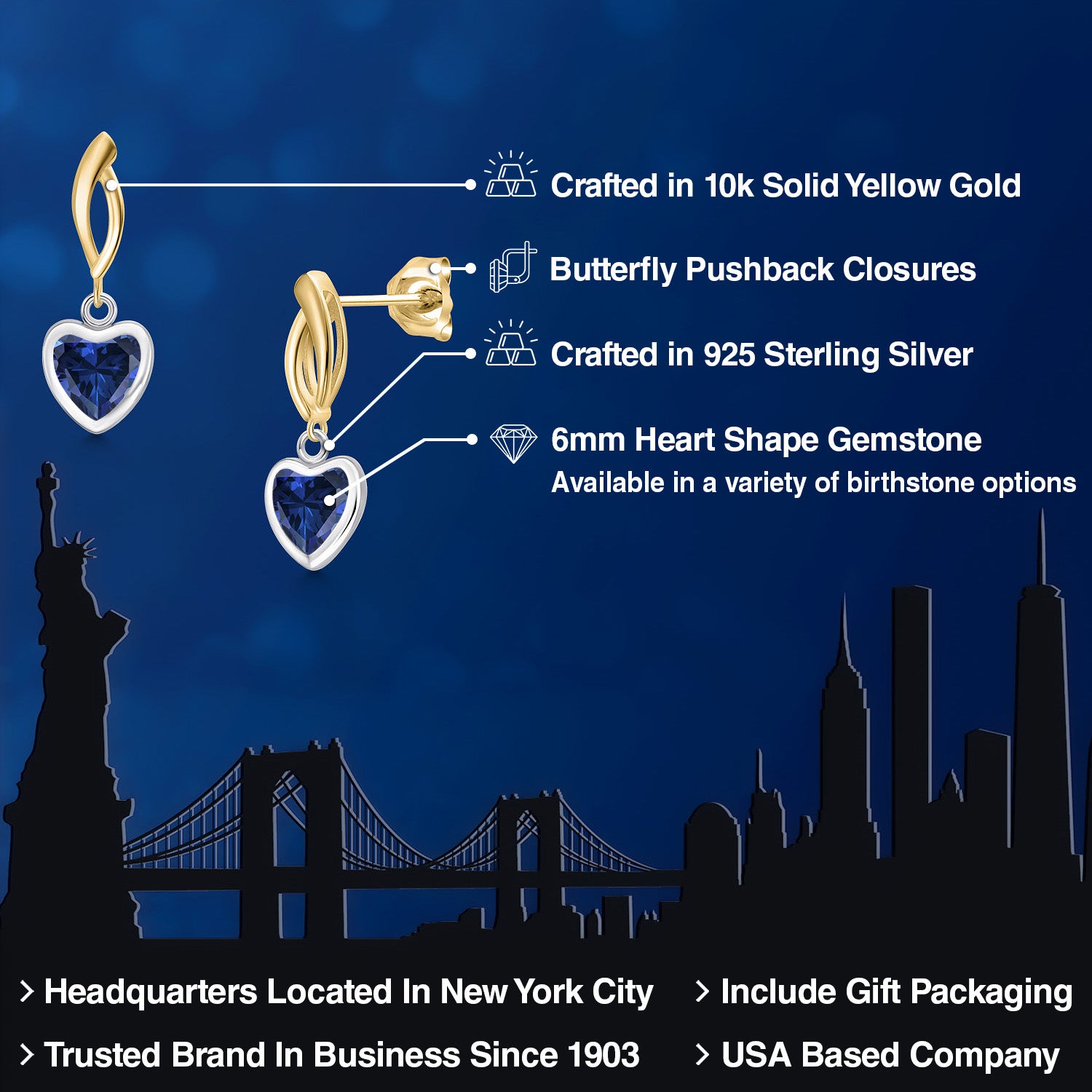 Earrings in 925 Sterling Silver and 10K Yellow Gold