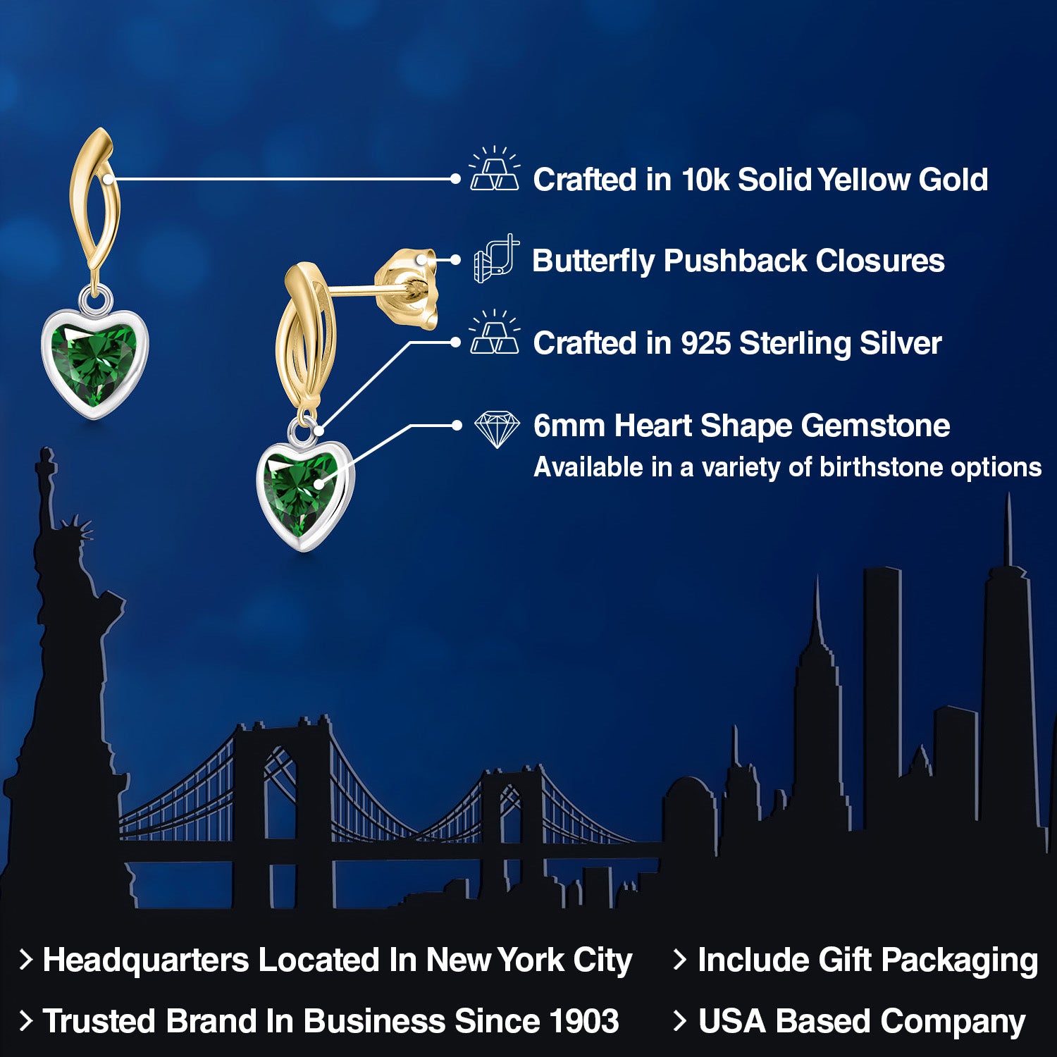 Earrings in 925 Sterling Silver and 10K Yellow Gold