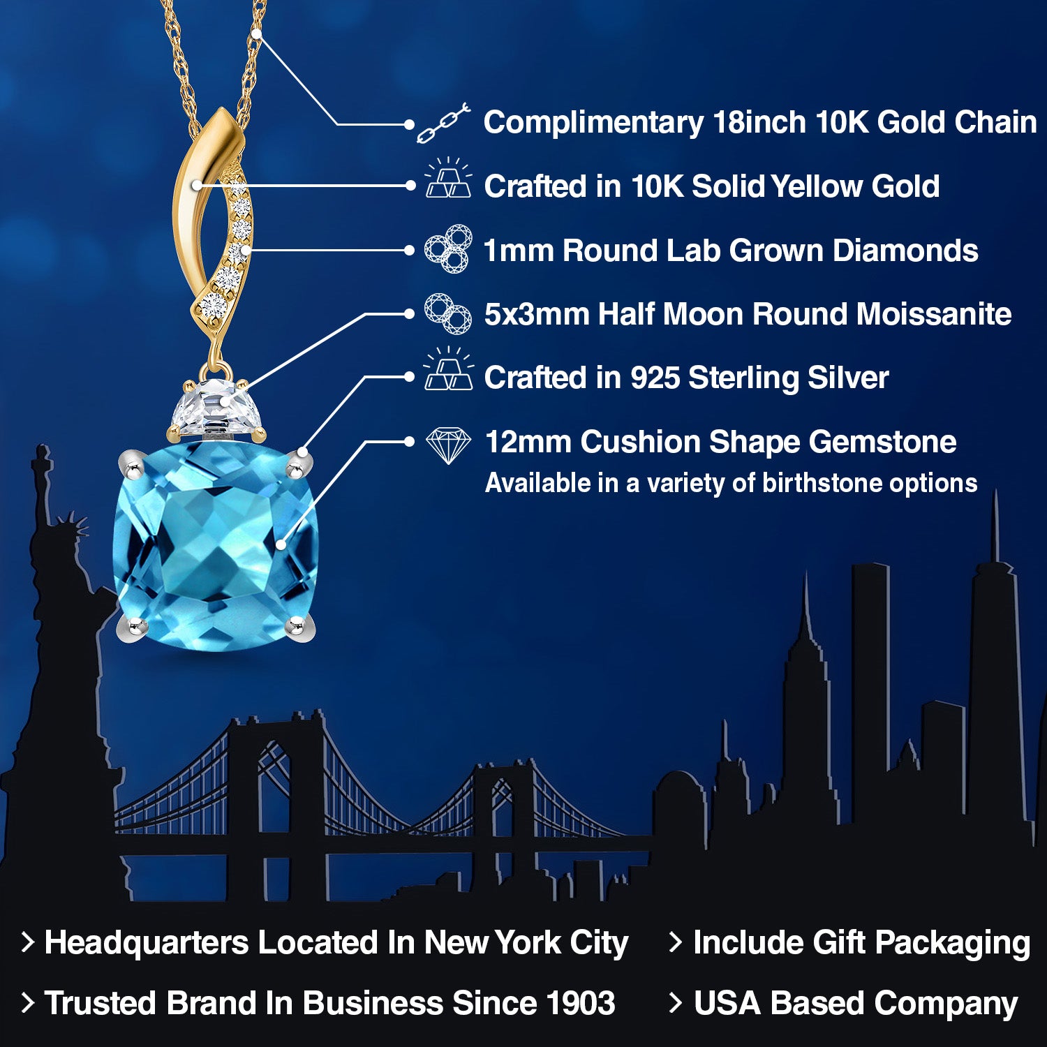 Pendant in 925 Sterling Silver and 10K Yellow Gold