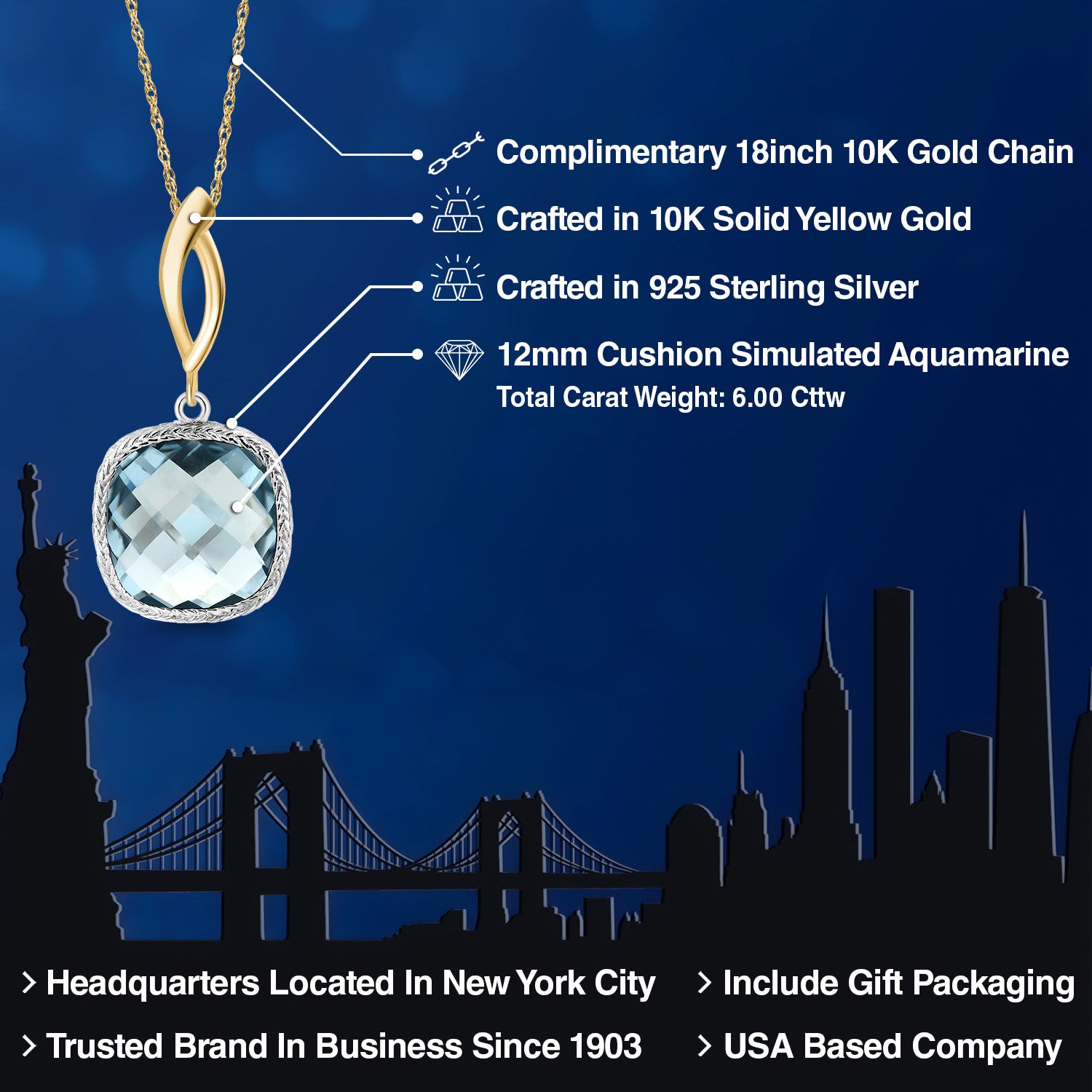 Pendant in 925 Sterling Silver and 10K Yellow Gold