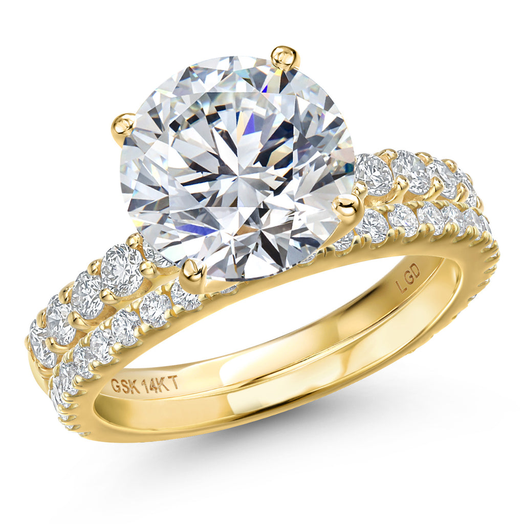 Round Cut_Center 5ct_6_Ring in 14K Yellow Gold