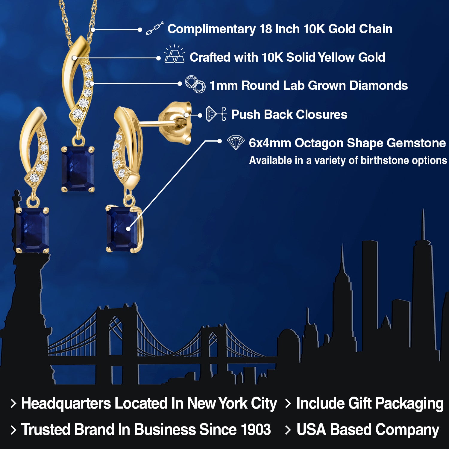 Pendant Earrings Set in 10K Yellow Gold
