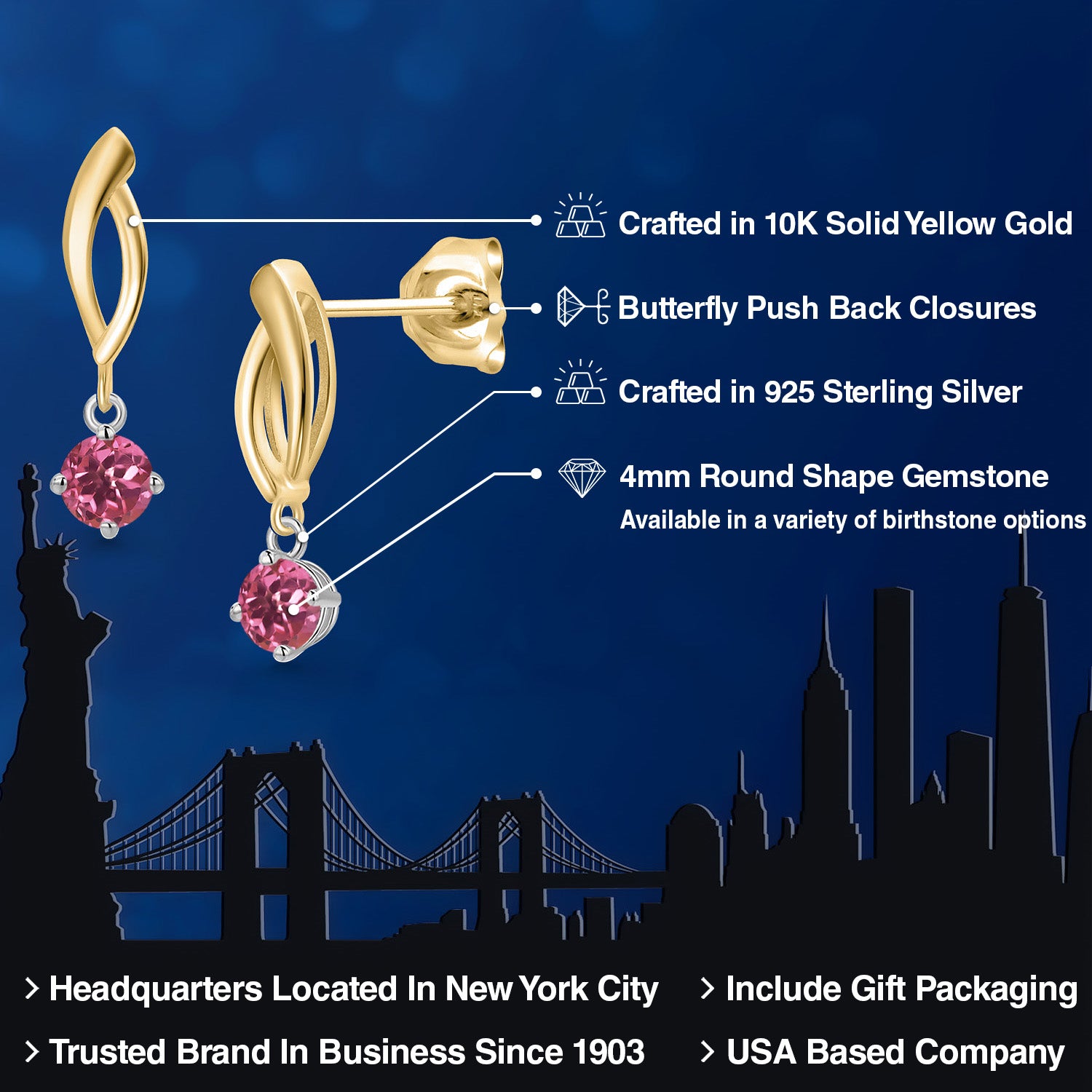 Earrings in 925 Sterling Silver and 10K Yellow Gold