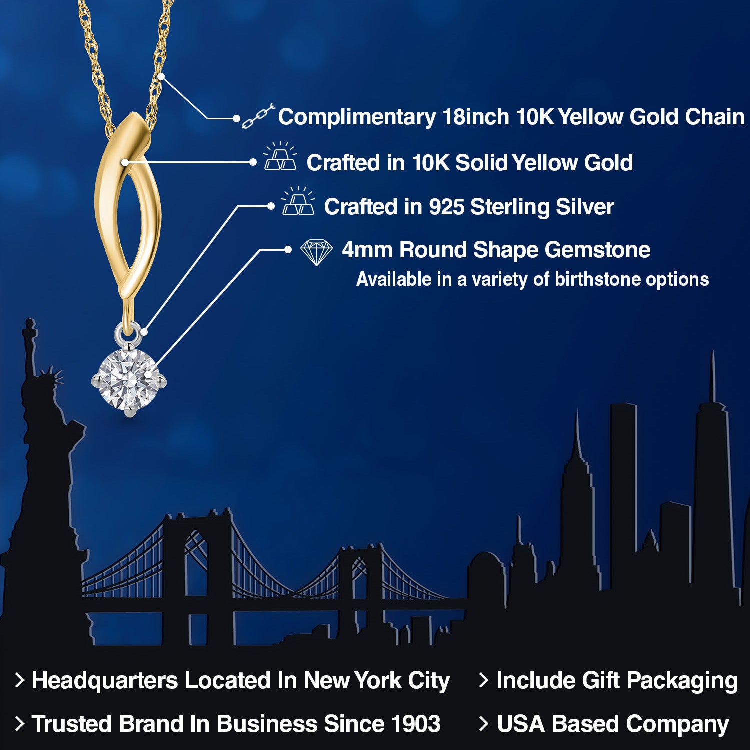Pendant in 925 Sterling Silver and 10K Yellow Gold