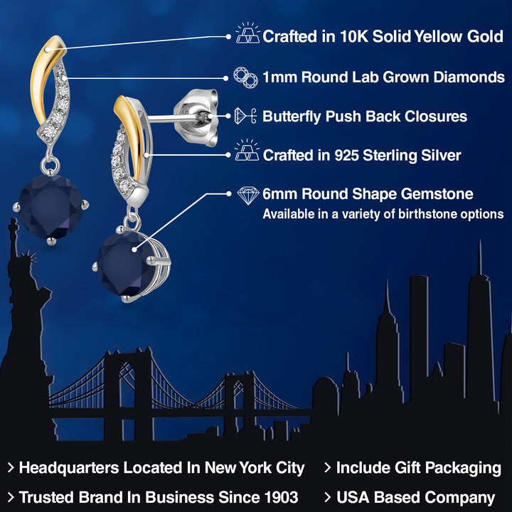 Earrings in 925 Sterling Silver and 10K Yellow Gold