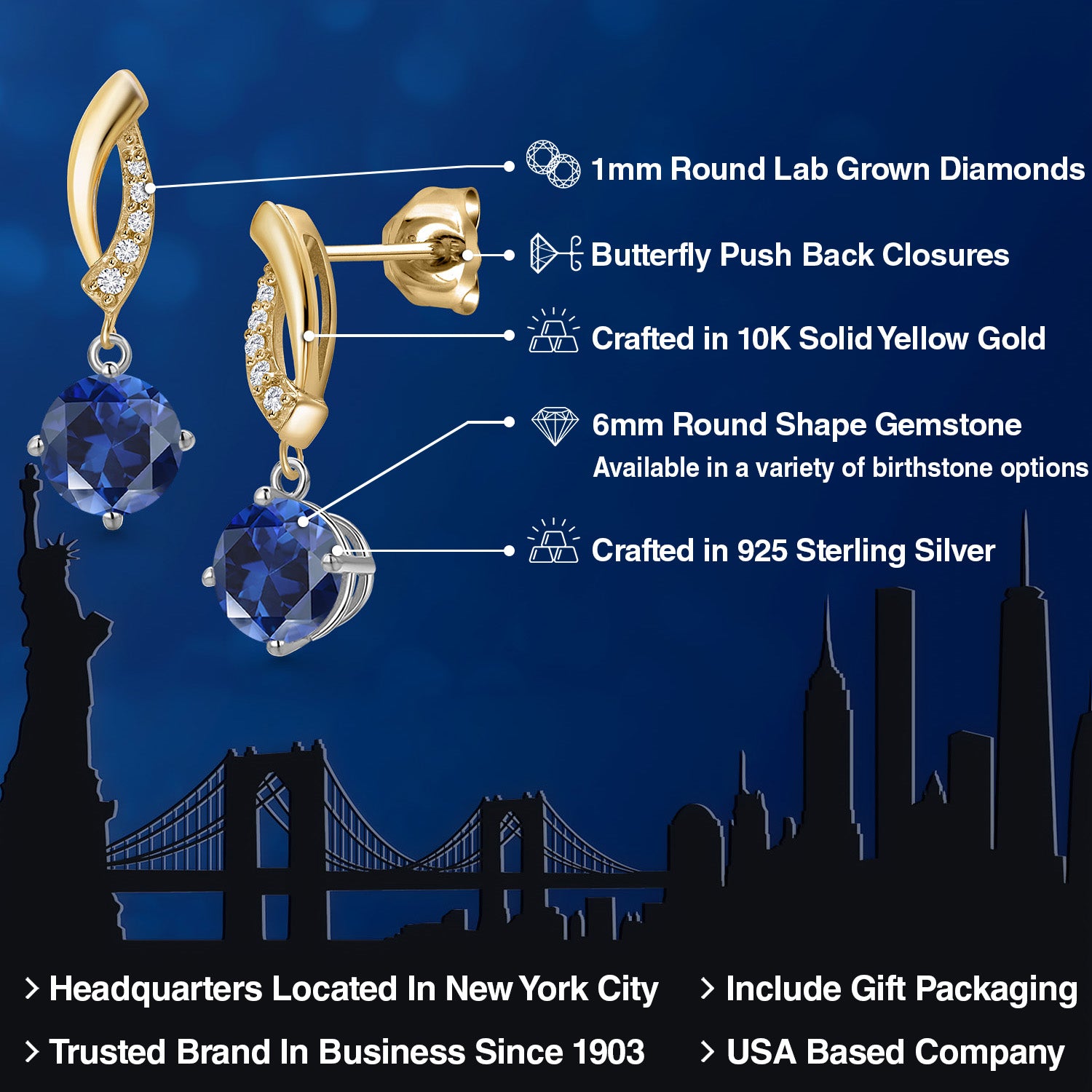 Earrings in 925 Sterling Silver and 10K Yellow Gold